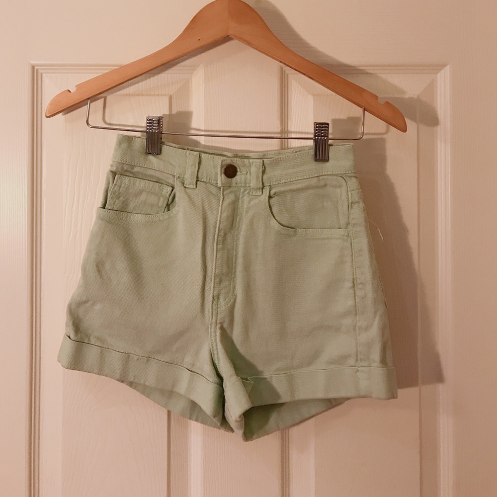 AMERICAN APPAREL PINE GREEN HIGH WAIST SHORTS